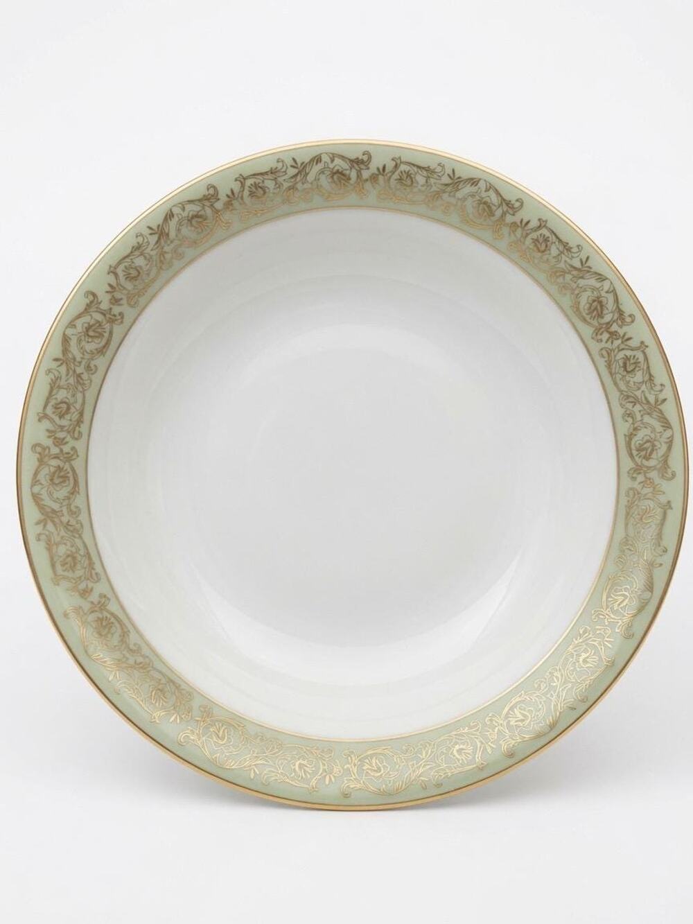 Yamaka Fine China Renaissance 2659R Round Serving Bowl, Sage Green Gold